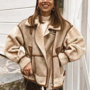 Veste fourrure beige femme