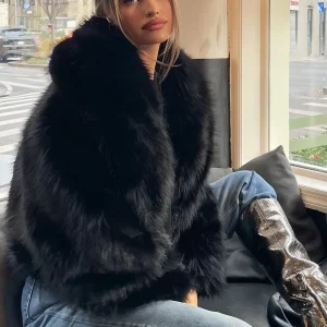 Veste femme fourrure noir